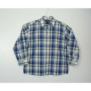 J. G. HOOK Mens Shirt XL Long Sleeve Button Up Plaid Blue White